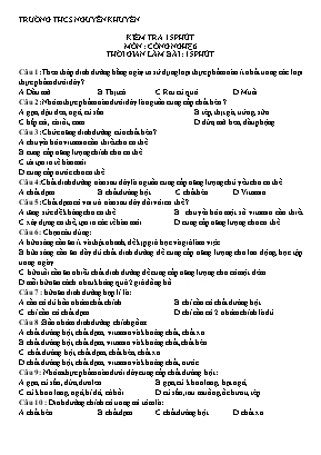 Đề kiểm tra 15 phút môn Công nghệ Khối 6 (Có đáp án)